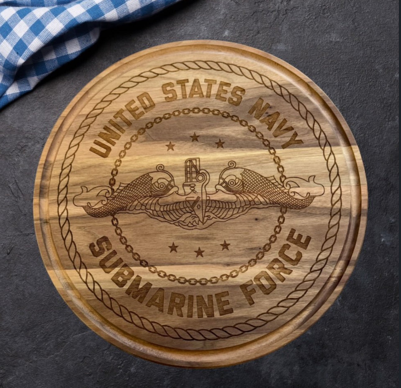 Custom Navy Crest Cutting Boards