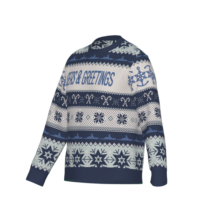 Seas and Greetings Destroyer Ugly Knit Christmas Sweater