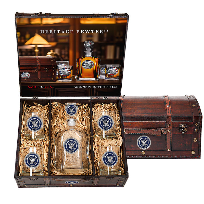 Navy Capitol Decanter Chest Set