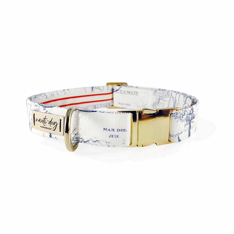 Carta Marina Light Vintage Nautical Toile Buckle & Martingale Dog Collar