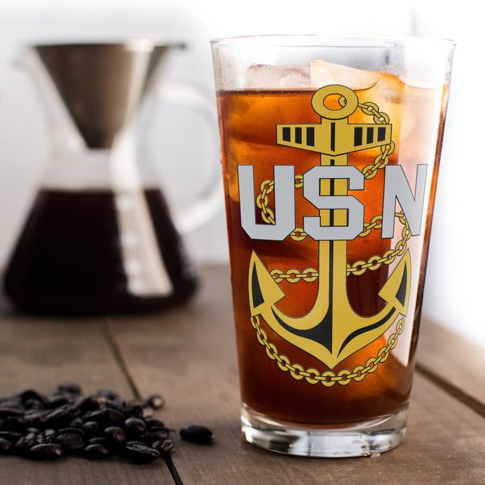 Chief Petty Officer Anchor Pint Glass Set of 2