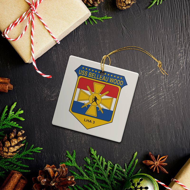 Custom Navy Porcelain Ornament: Square