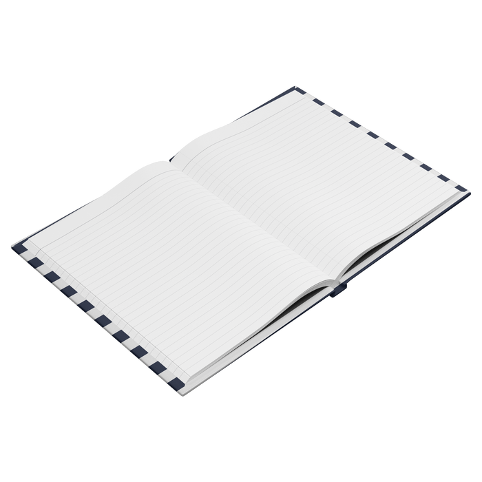 Custom_Navy_Stripe_Hardcover_Journal_Open_Pages_Angle_Mockup.png