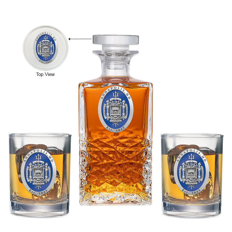 United States Naval Academy Crest Heritage Decanter with 2 Glasses