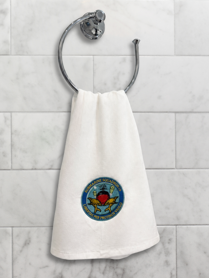 Custom Embroidered Navy Crest Cotton Tea Towel