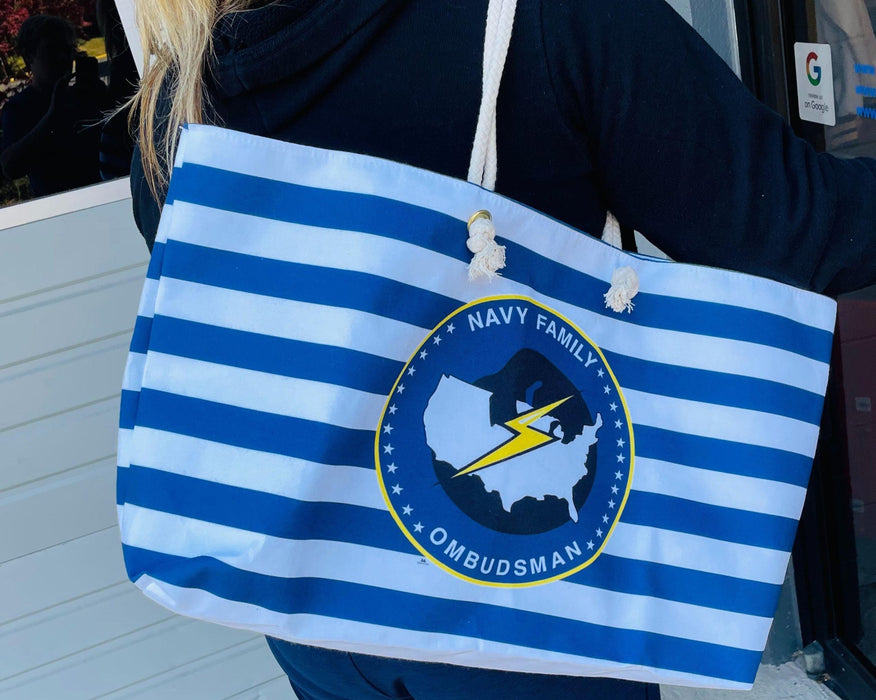 Navy Ombudsman Striped Tote Bag