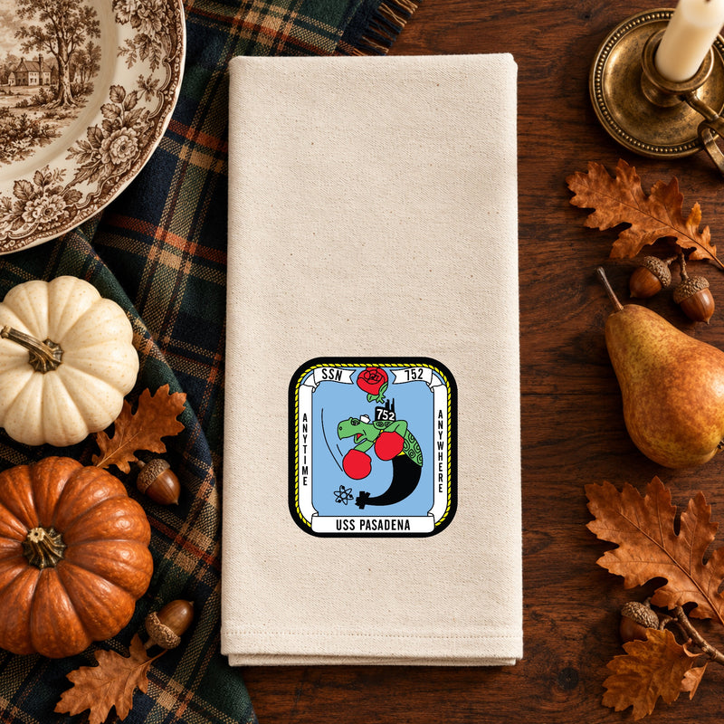 Custom Embroidered Navy Crest Cotton Tea Towel