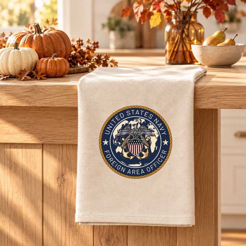 Custom Embroidered Navy Crest Cotton Tea Towel