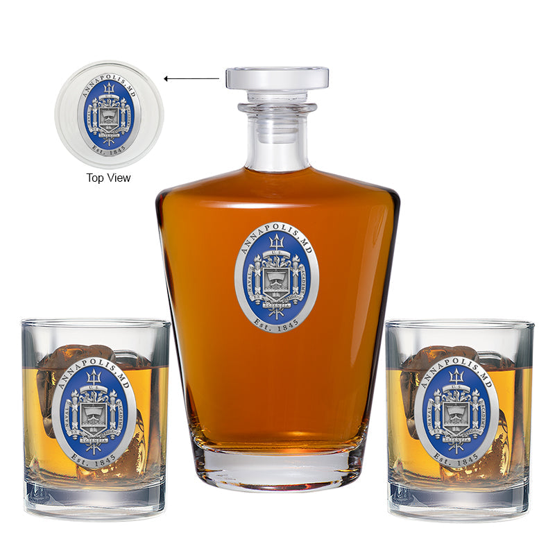 United States Naval Academy Crest Royal Decanter with 2 Glasses