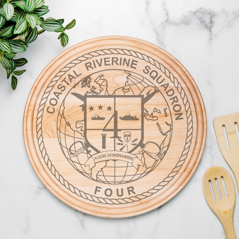 Custom Navy Crest Round Charcuterie Board