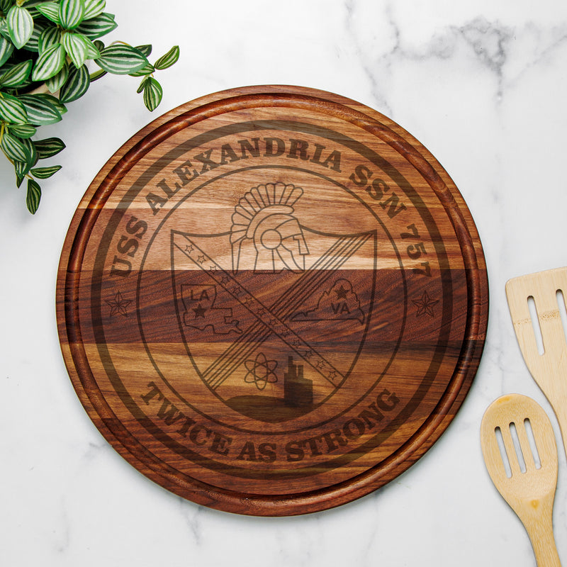 Custom Navy Crest Round Charcuterie Board