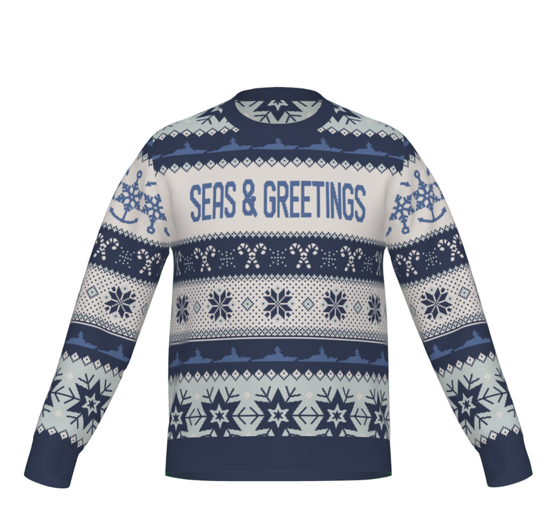 Seas and Greetings Ugly Knit Christmas Sweater: Destroyer