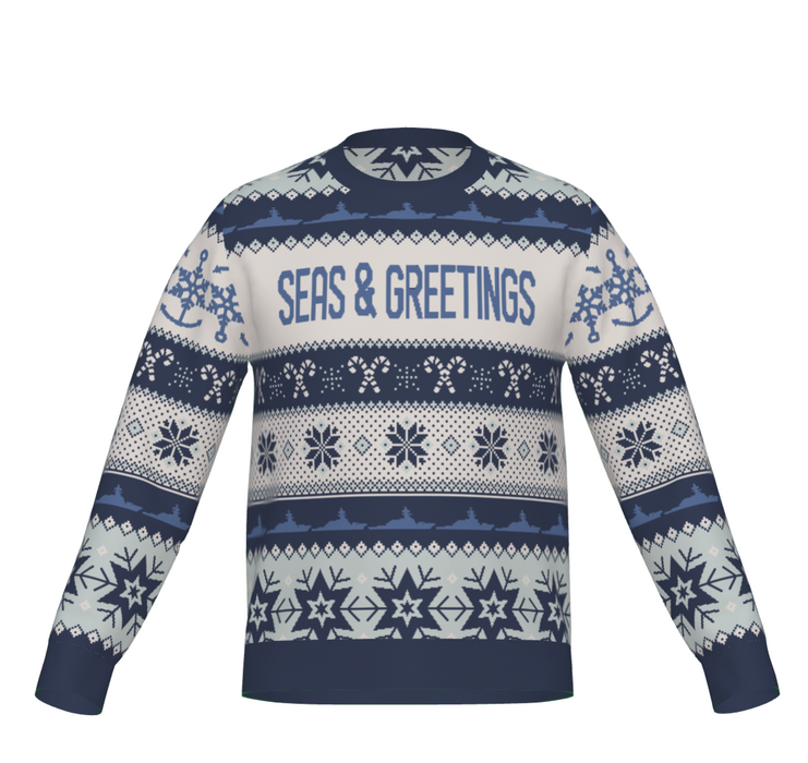 Seas and Greetings Destroyer Ugly Knit Christmas Sweater