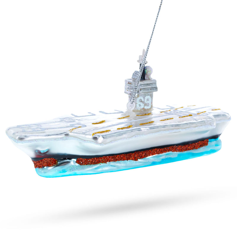 Aircraft Carrier Glass Christmas Ornament