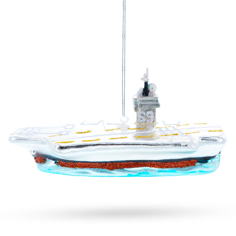 Aircraft Carrier Glass Christmas Ornament