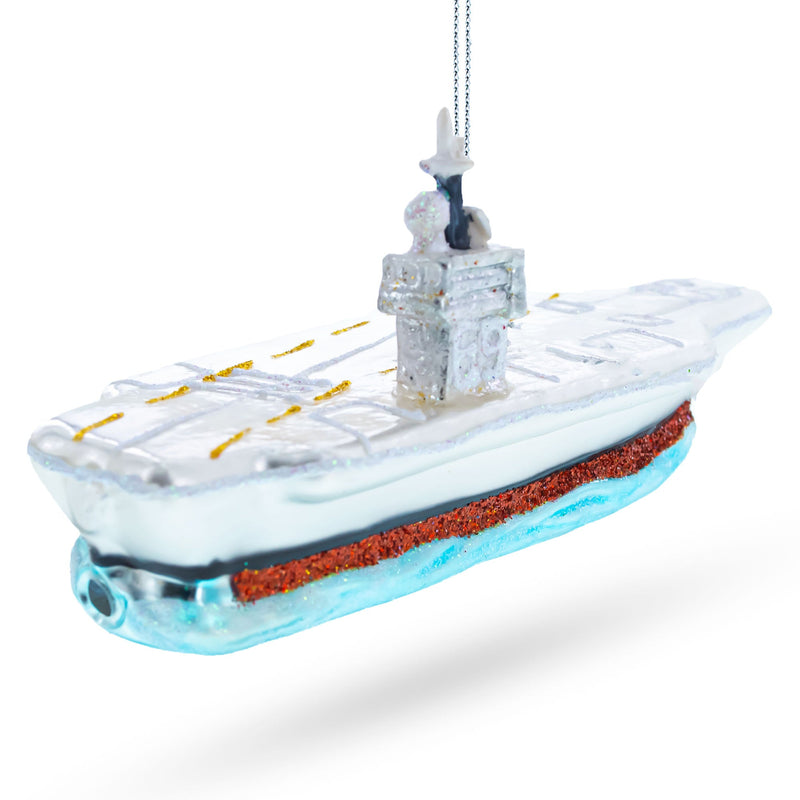 Aircraft Carrier Glass Christmas Ornament