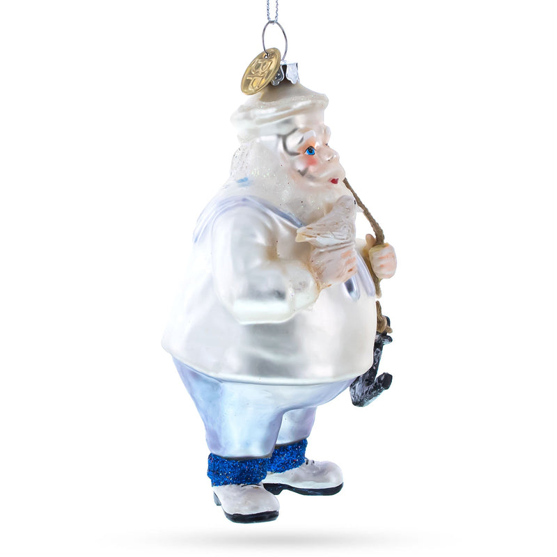 Sailor Santa with Anchor Glass Christmas Ornament