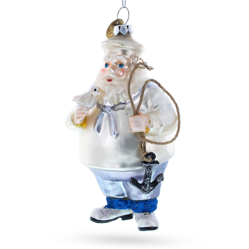 Sailor Santa with Anchor Glass Christmas Ornament