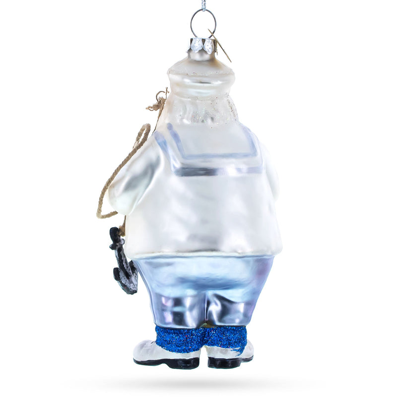 Sailor Santa with Anchor Glass Christmas Ornament