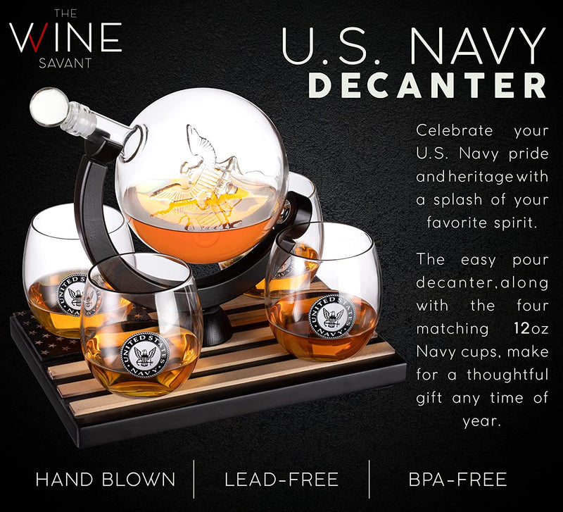 Navy Globe Whiskey Decanter Set