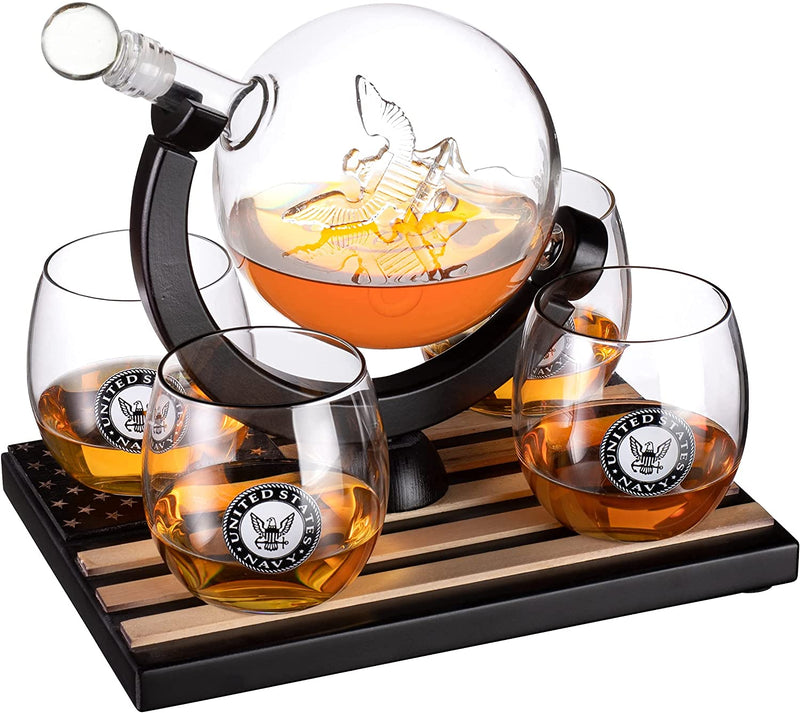 Navy Globe Whiskey Decanter Set