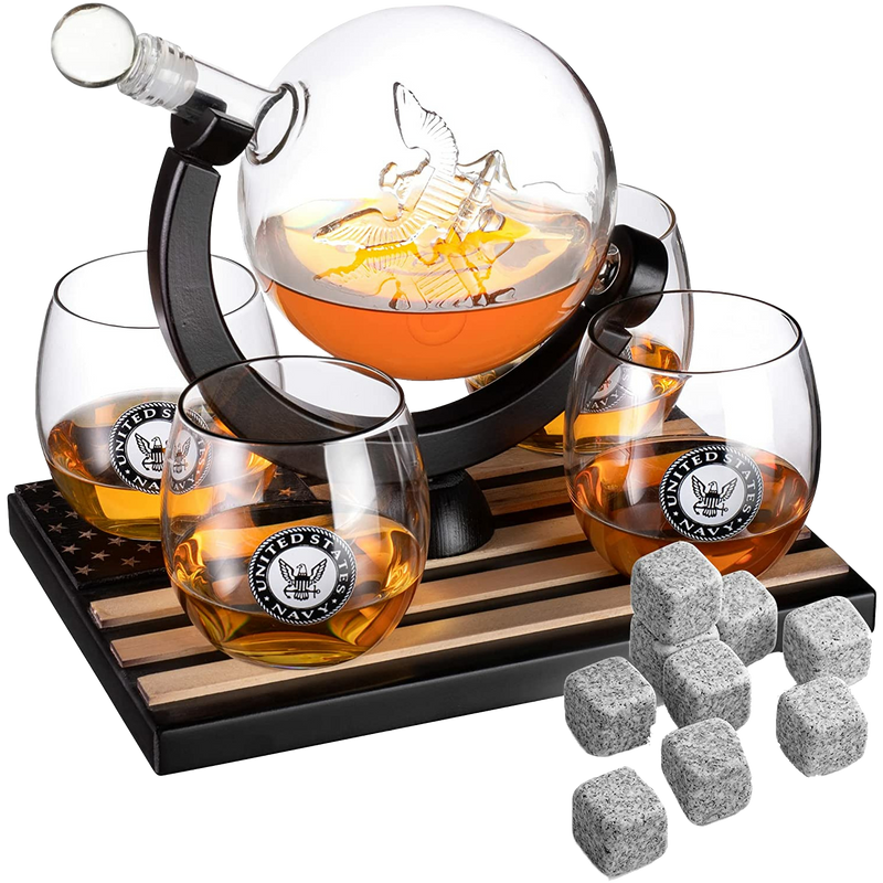 Navy Globe Whiskey Decanter Set