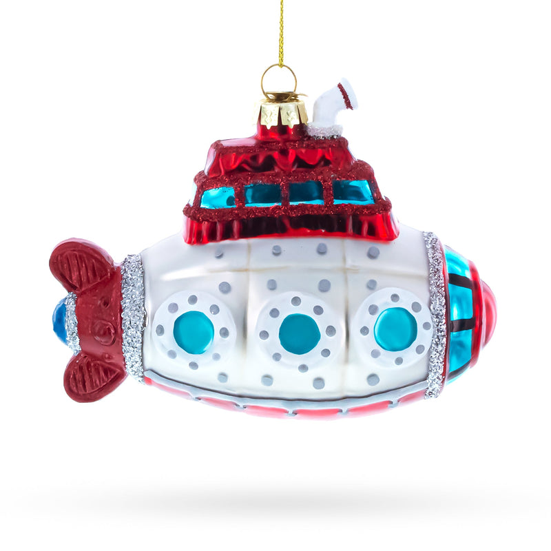 Retro Submarine Glass Glass Christmas Ornament