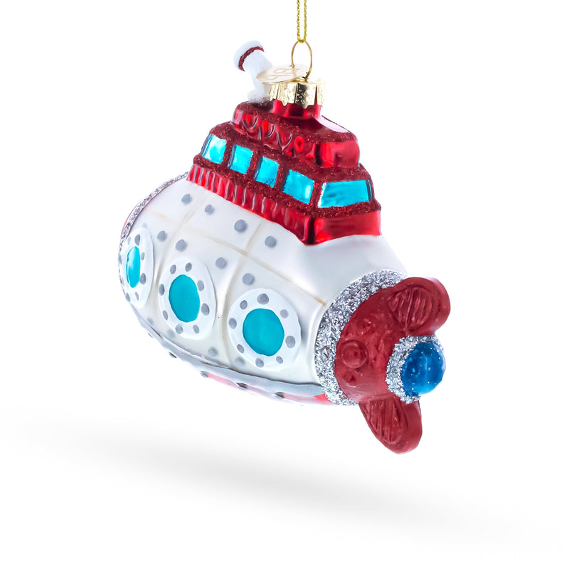 Retro Submarine Glass Glass Christmas Ornament