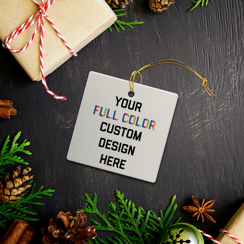 Custom Navy Porcelain Ornament: Square